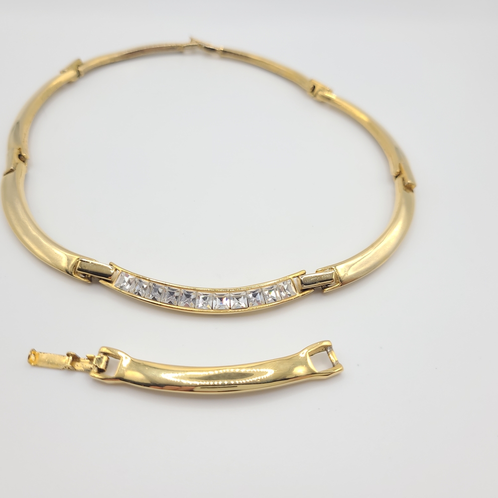 Vintage Gold Tone Crystal Choker Necklace with Extension - Picture 10 of 11